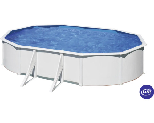 Ensemble de piscine hors sol à paroi en acier Gre ovale 610x375x120 cm avec épurateur à cartouche, skimmer et échelle blanc