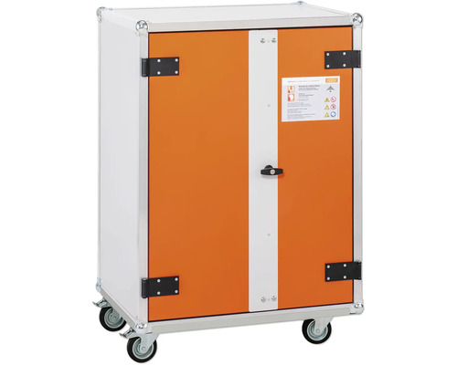 Armoire de stockage pour batteries Cemo Basic 8/10 avec roulettes monophasée Armoire à produits dangereux orange avec roulettes