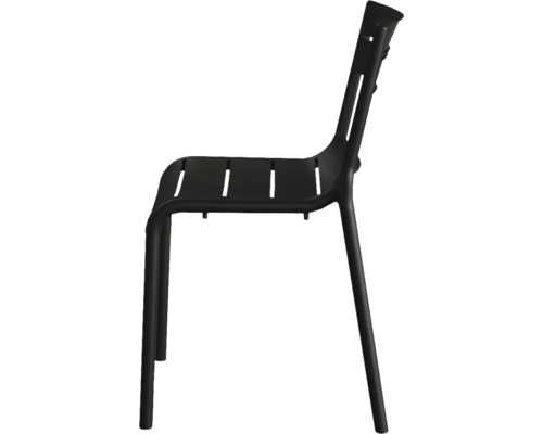 Chaise de jardin noire avec structure à lattes en vue latérale