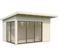 Modernes Gartenhaus aus Holz mit grossen Glasfronten für viel Tageslicht