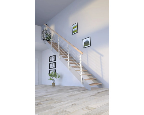 Escalier à limon latéral Pertura Libra hêtre bois lamellé-collé sans contremarches revêtu par poudre limon latéral gris droit 87 cm 15 marches / 16 pas de marche garde-corps à barres Escalier à limon latéral Pertura Libra hêtre bois lamellé-collé sans contremarches revêtu par poudre limon latéral gris droit 87 cm 15 marches / 16 pas de marche garde-corps à barres