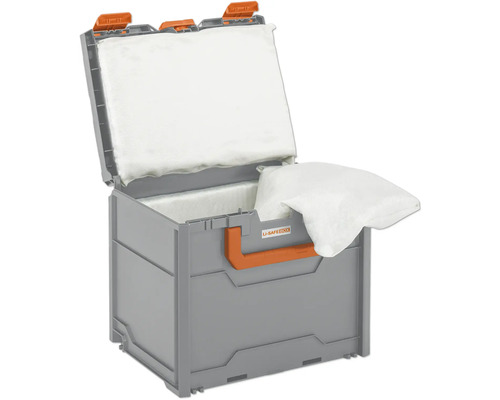 Glacière grise ouverte avec accumulateur de froid blanc