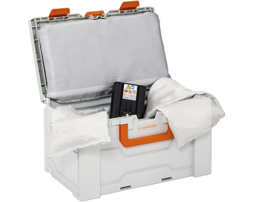 Boîte de transport ouverte avec batterie et rembourrage