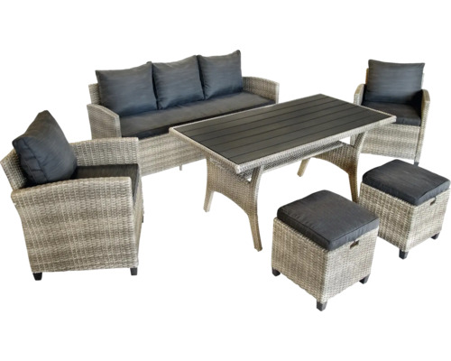 Ensemble de meubles de jardin avec canapé, fauteuil, table et tabourets