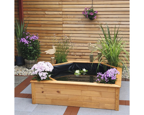 Bassin haut promadino mini bassin avec 4 zones de plantation latérales, marron miel avec bâche de bassin 144 x 144 x 40 cm