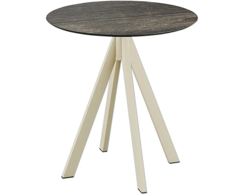 Table de terrasse Infinity Riverwashed Wood ronde acier inoxydable, HPL Ø 70 cm sable