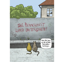 Cartoonzeichnung mit zwei Katzen vor einer Mauer mit Graffiti