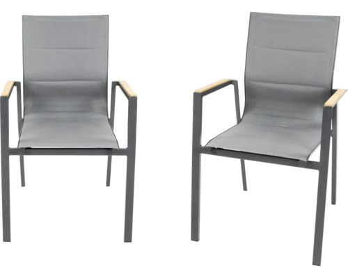 Stapelstuhl 2er Set bellavista Newport Alu hellgrau Zwei graue Gartenstühle mit Armlehnen