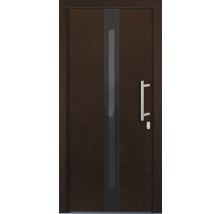 Braune Haustür mit Glaseinsatz und Griff