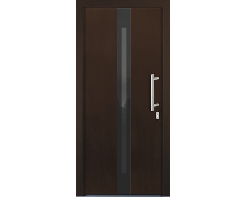 Porte d''entrée marron avec insert en verre et poignée