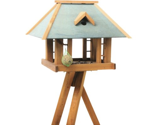 Abri pour oiseaux Siena Garden mangeoire verdier y compris support dimensions : 51x36x37/115 cm, mangeoire en pin 100% FSC, poste d'alimentation pour oiseaux sauvages Mangeoire à oiseaux en bois avec poste d''alimentation et support