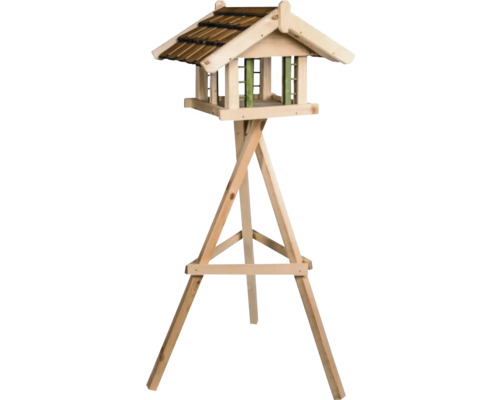 Abri pour oiseaux Siena Garden mangeoire Jessica y compris support 52x56x40/115 cm, mangeoire en pin 100% FSC, poste d'alimentation pour oiseaux sauvages Mangeoire à oiseaux avec support en bois