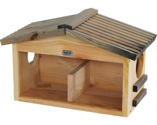Mangeoire pour écureuils Siena Garden poste d'alimentation pour écureuils Knabber und Knusper 39x21x25 cm, pin 100% FSC Hôtel à insectes en bois avec deux chambres et toit
