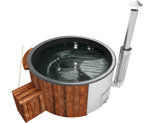 Bain nordique chauffé au bois avec escalier et cheminée