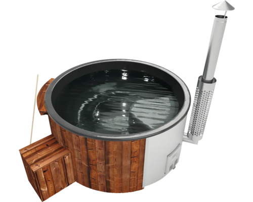 Bain nordique chauffé au bois avec escalier et cheminée