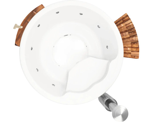 Bassin de tourbillon rond avec habillage en bois et jets