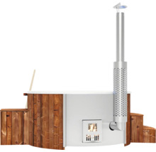 Bain nordique chauffé au bois avec cheminée et revêtement en bois