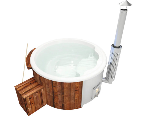 Bain nordique chauffé au bois avec escalier et cheminée
