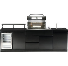 Cuisine extérieure avec barbecue, évier et réfrigérateur