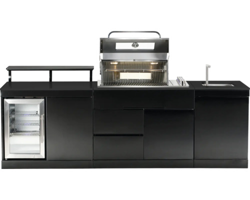 Cuisine extérieure avec barbecue, évier et réfrigérateur