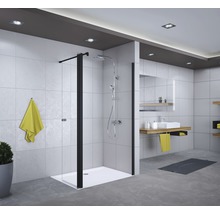 Paroi de douche à l'italienne Breuer Entra 140 cm butée à droite décor satiné profilé couleur noir-thumb-0
