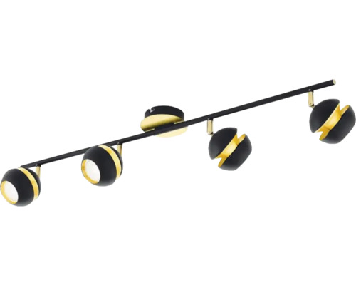 Schwarze und goldfarbene Deckenleuchte mit vier Strahlern