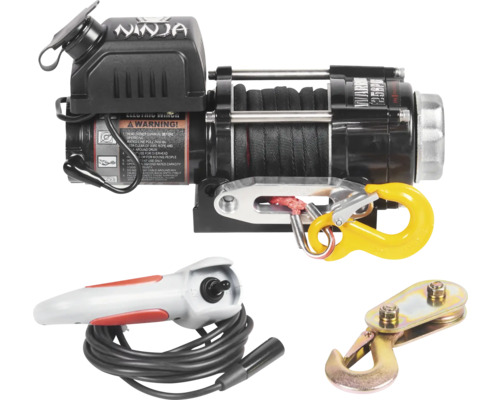 Elektrische Seilwinde mit Haken, Umlenkrolle und Kabelfernbedienung