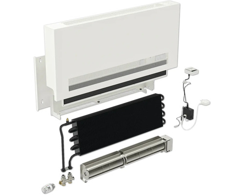 Explosionsdarstellung eines Heizkörperkonvektors mit Zubehör