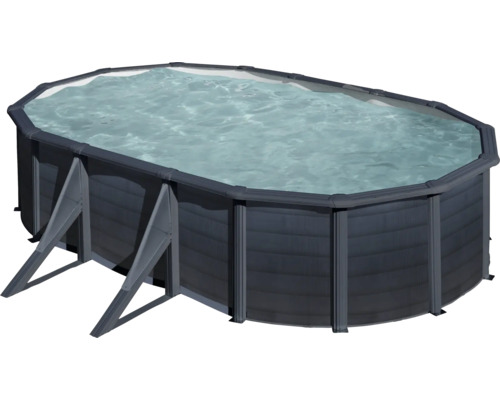 Aufstellpool Stahlwandpool-Set Gre oval 527x300x122 cm inkl. Sandfilteranlage, Skimmer, Leiter & Filtersand grau