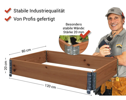 Hochbeet aus Holz mit den Maßen 120 x 80 x 20 cm