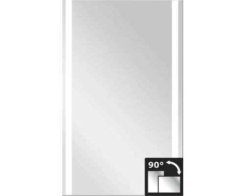 Miroir LED Silver Boulevard IP 24 (protégé contre les projections d’eau) 60x100 cm Miroir rectangulaire avec symbole de rotation à 90 degrés.