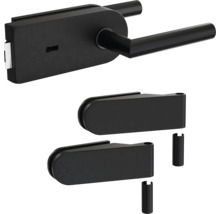 Set de ferrures pour porte en verre avec poignée de porte et deux supports