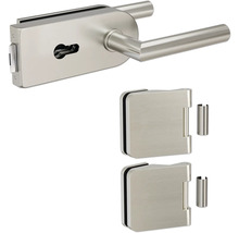 Ensemble de ferrures de porte en verre avec poignée de porte et deux charnières de porte