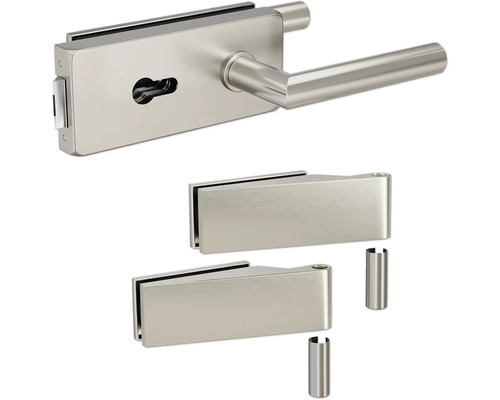 Ferrure de porte vitrée Pertura Aiko Studio PZ acier inoxydable y compris 2 pièces de cadre pour huisserie en bois Ensemble de ferrures pour porte en verre avec garniture de poignée