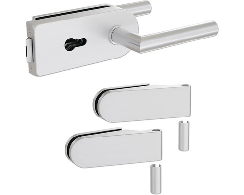 Ferrure de porte vitrée Pertura Jonte Studio PZ argent y compris 2 pièces de cadre pour huisserie en bois Ensemble de ferrures pour porte en verre avec poignée et deux pinces à verre