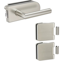 Ensemble de ferrures pour porte en verre avec poignée et deux charnières