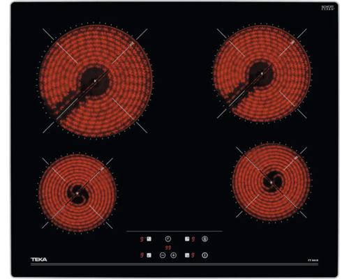 Plaque de cuisson vitrocéramique avec cadre TEKA 60,5 x 51,5 cm 4 foyers TT6415 Plaque de cuisson vitrocéramique Teka avec quatre zones de cuisson