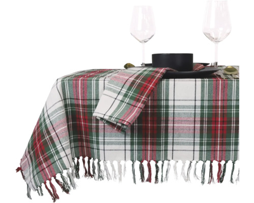 Nappe Noël Tartan blanc 150x200 cm