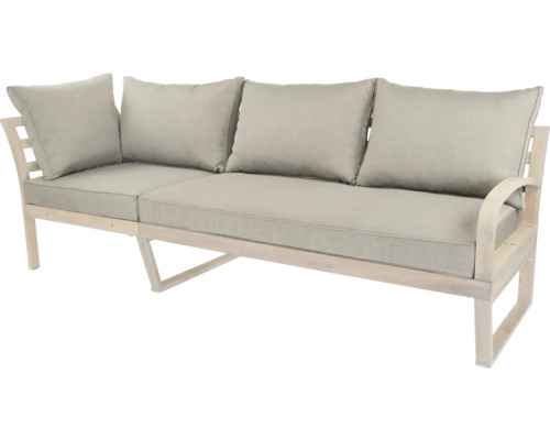 Gartensofa mit Holzrahmen und beigen Kissen