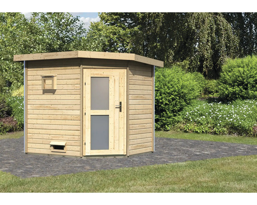 Chalet sauna Karibu Rubin 2 sans poêle, avec porte en bois avec verre opale