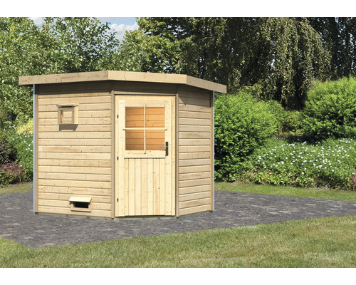 Holzgartenhaus mit Tür, Fenster und Lüftung im Garten