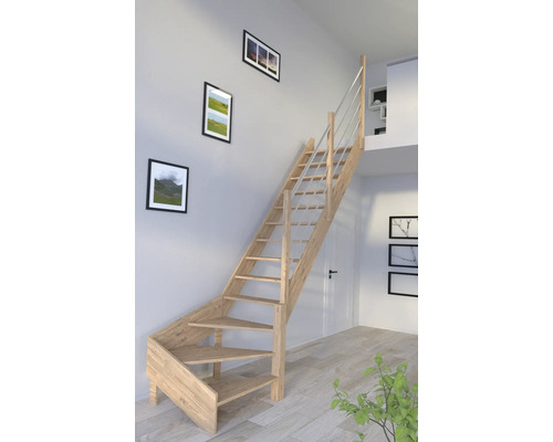 Escalier à limon latéral Pertura Notos chêne sans contremarches limon latéral non traité chêne 1/4 tournant en bas à droite 93 cm 13 marches / 14 pas de marche garde-corps à barres Escalier à limon latéral Pertura Notos chêne sans contremarches limon latéral non traité chêne 1/4 tournant en bas à droite 93 cm 13 marches / 14 pas de marche garde-corps à barres
