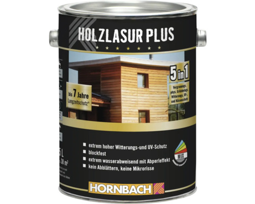 Lasure pour bois HORNBACH Plus gris basalte 2,5 l Pot de lasure pour bois Plus pour l''extérieur