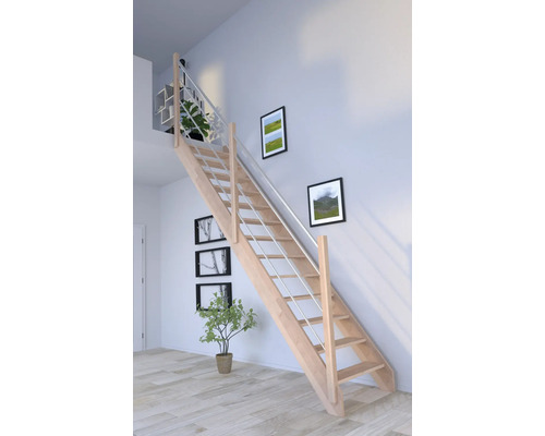 Escalier à limon latéral Pertura Notos hêtre bois lamellé-collé sans contremarches limon latéral non traité hêtre droit 93 cm 13 marches / 14 contremarches garde-corps à barres Escalier à limon latéral Pertura Notos hêtre bois lamellé-collé sans contremarches limon latéral non traité hêtre droit 93 cm 13 marches / 14 contremarches garde-corps à barres