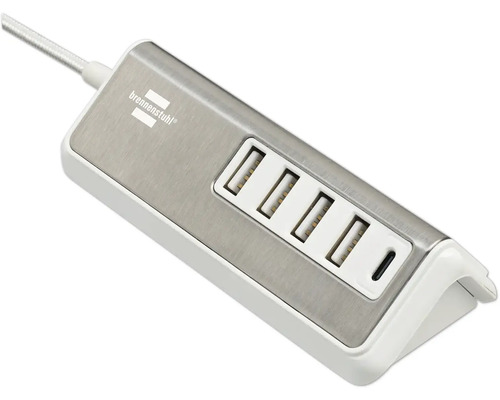 Chargeur USB multiple station de charge USB Brennenstuhl estilo 4x USB-A 1x USB-C Power surface acier inoxydable câble textile 1.5 m