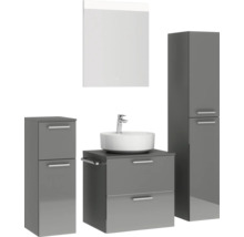 Badmöbel-Set NOBILIA Modern BxHxT 140 x 169,1 x 49 cm Frontfarbe grau hochglanz mit Spiegel mit LED-Beleuchtung Unterschrank Midischrank Griff chrom matt 621
