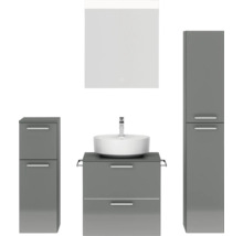 Badmöbel-Set NOBILIA Modern BxHxT 140 x 169,1 x 49 cm Frontfarbe grau hochglanz mit Spiegel mit LED-Beleuchtung Unterschrank Midischrank Griff chrom matt 621