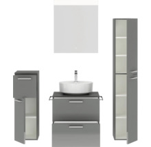 Badmöbel-Set NOBILIA Modern BxHxT 140 x 169,1 x 49 cm Frontfarbe grau hochglanz mit Spiegel mit LED-Beleuchtung Unterschrank Midischrank Griff chrom matt 621