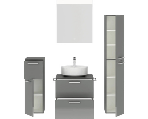 Badezimmer Set mit Waschbecken, Spiegelschrank und Seitenschränken