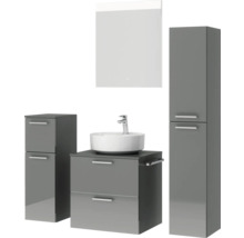 Badmöbel-Set NOBILIA Modern BxHxT 140 x 169,1 x 49 cm Frontfarbe grau hochglanz mit Spiegel mit LED-Beleuchtung Unterschrank Midischrank Griff chrom matt 621